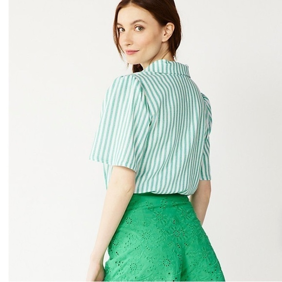 Draper James RSVP New Size XS Button Front Linen Blend Bodysuit Kelly Stripe - Picture 3 of 7